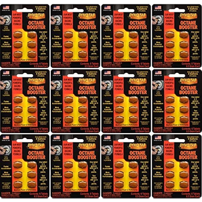 Dyno-Tab OCTANE BOOSTER 6-TAB CARD, 12-PACK, EACH PACK ADDS UP TO 17 POINTS, LAB TESTED, FAST-DISSOLVING, 100% ACTIVE INGREDIENTS - NO SOLVENTS, TREATS 16 GAL/60 LITERS, 45456-12PK - Image 1